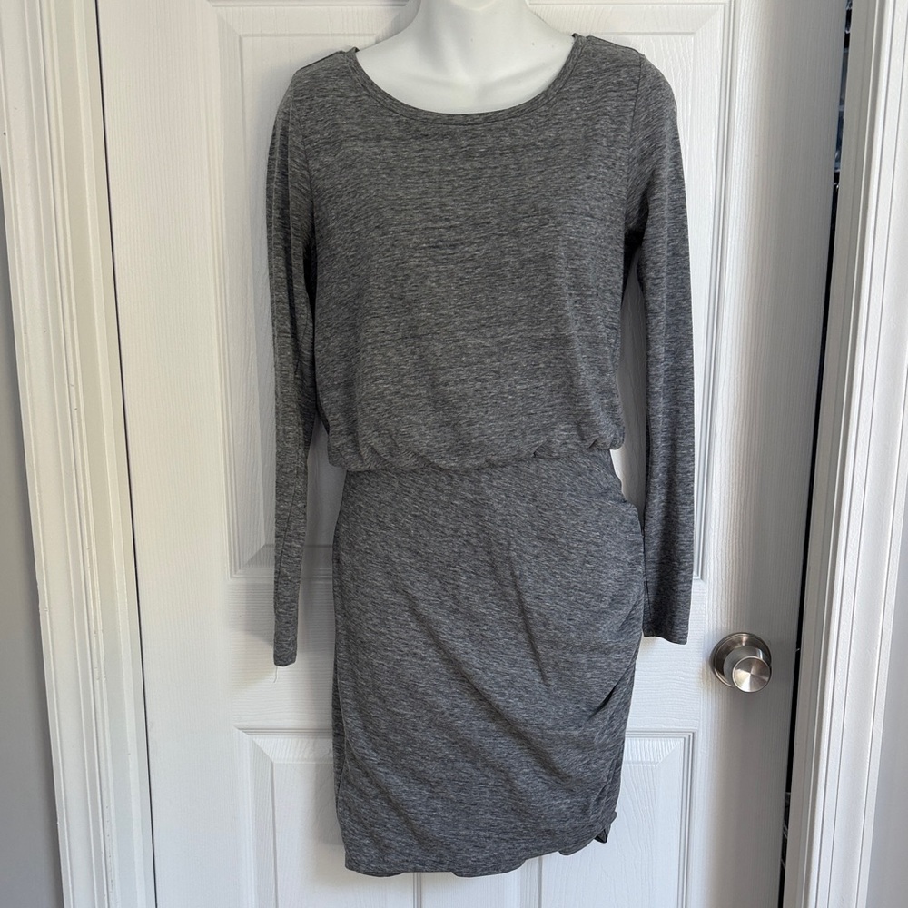 Leith Heather Gray Long Sleeve Knit Blouson Dress